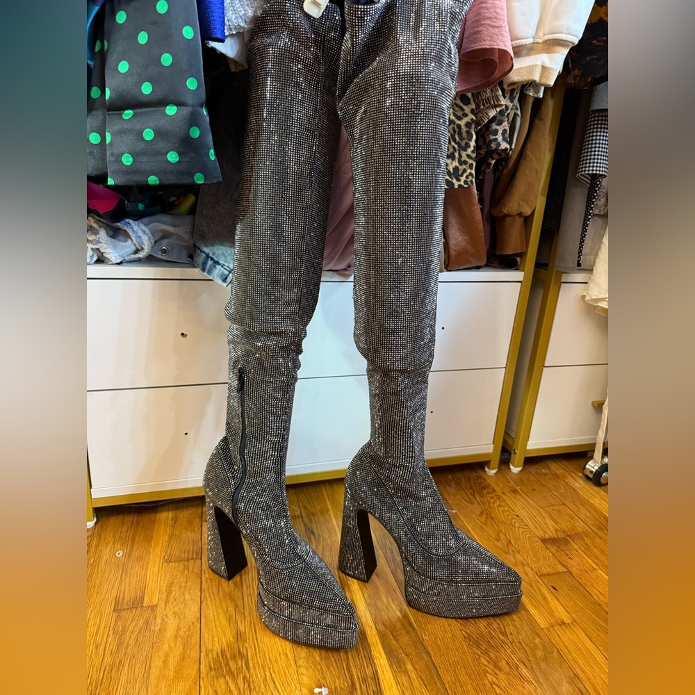 Steve Madden Thigh-High Rhinestone Boots - Size 9